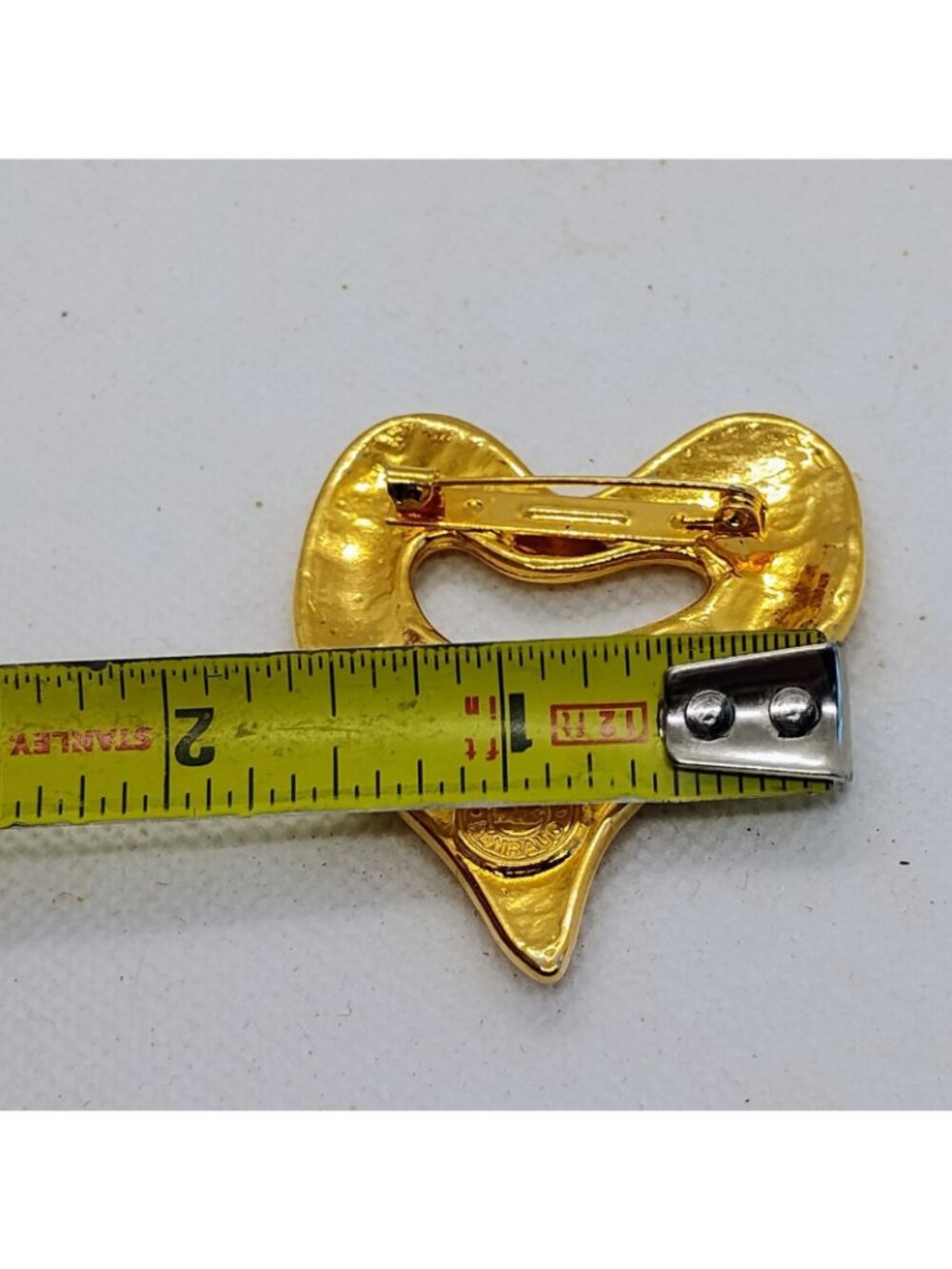 1980s Edouard Rambaud Paris Gold Plate Gripoix Glass Heart Brooch Pin Runway - Picture 4 of 6
